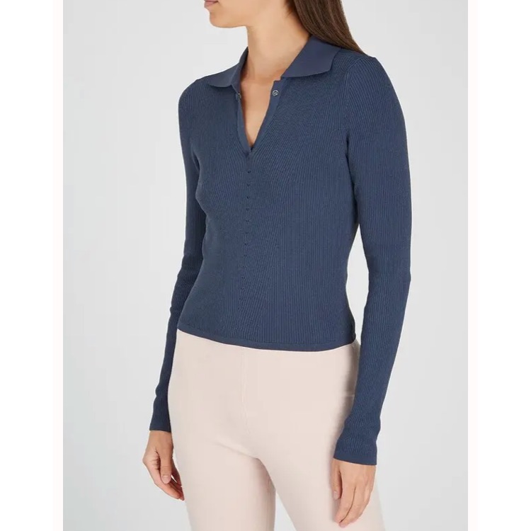 Live The Process Blue Ribbed Polo Top